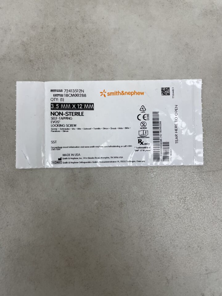 72413512N - SMITH & NEPHEW - EVOS Self-Tapping Locking Screw, 3.5 x 12mm, (EA)