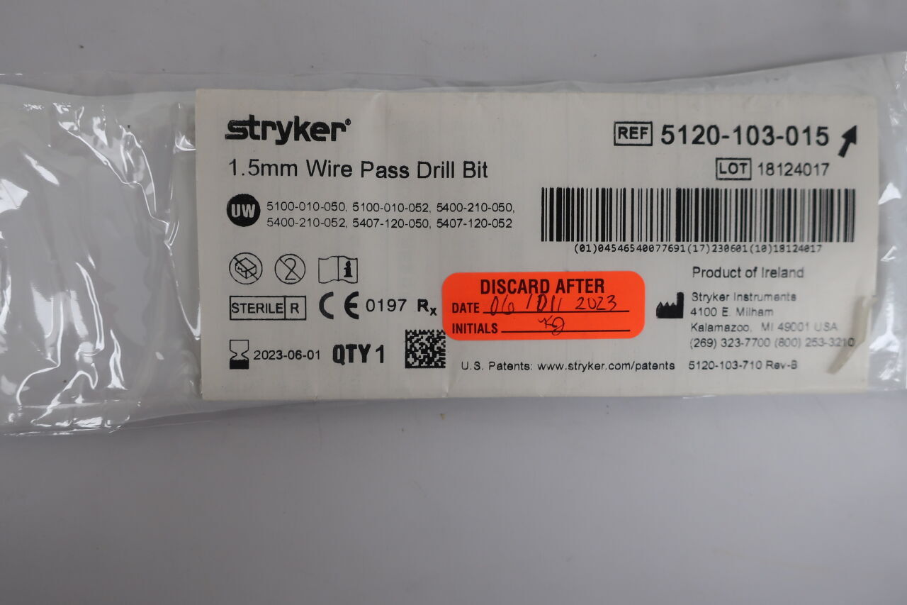 5120-103-015 - STRYKER - 1.5mm Wire Pass Drill, Medium, (EA) - ( Expiry Date: 2025-07-01 )