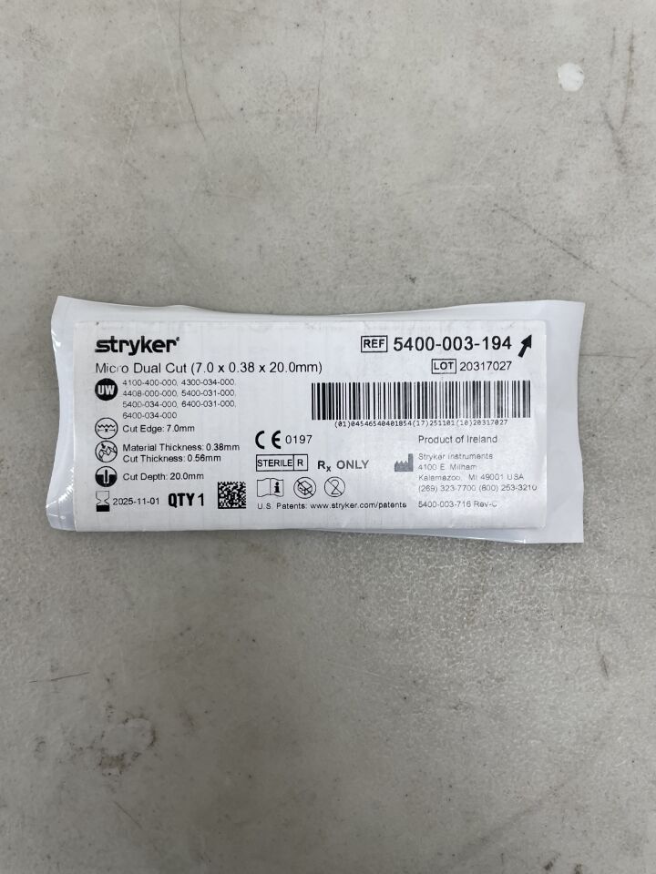 5400-003-194 - STRYKER - micro dual cut (7.0 x 0.38 x 20.0mm), (EA) - ( Expiry Date: 2025-11-01 )
