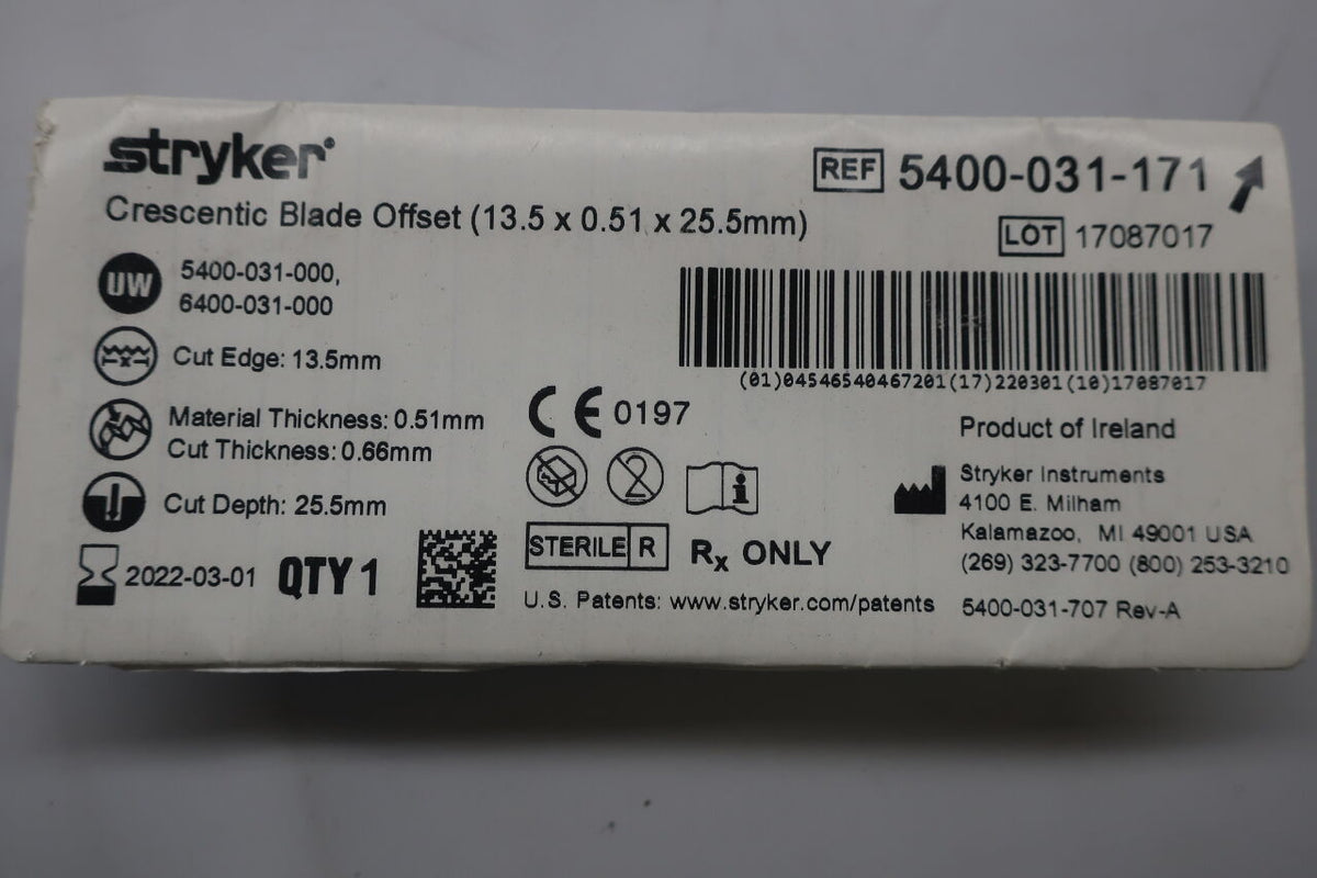 5400-031-171 - STRYKER - Crescentic Blade, 25.5 L x 13.5 mm W, (EA)