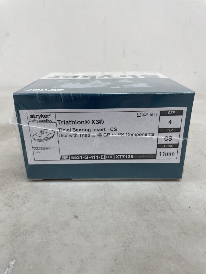 5531-G-411-E - STRYKER - Triathlon CS Tibial Bearing Insert, 4 Size, 11 mm Thickness, (BX/1) - ( Expiry Date: 2025-10-14 )