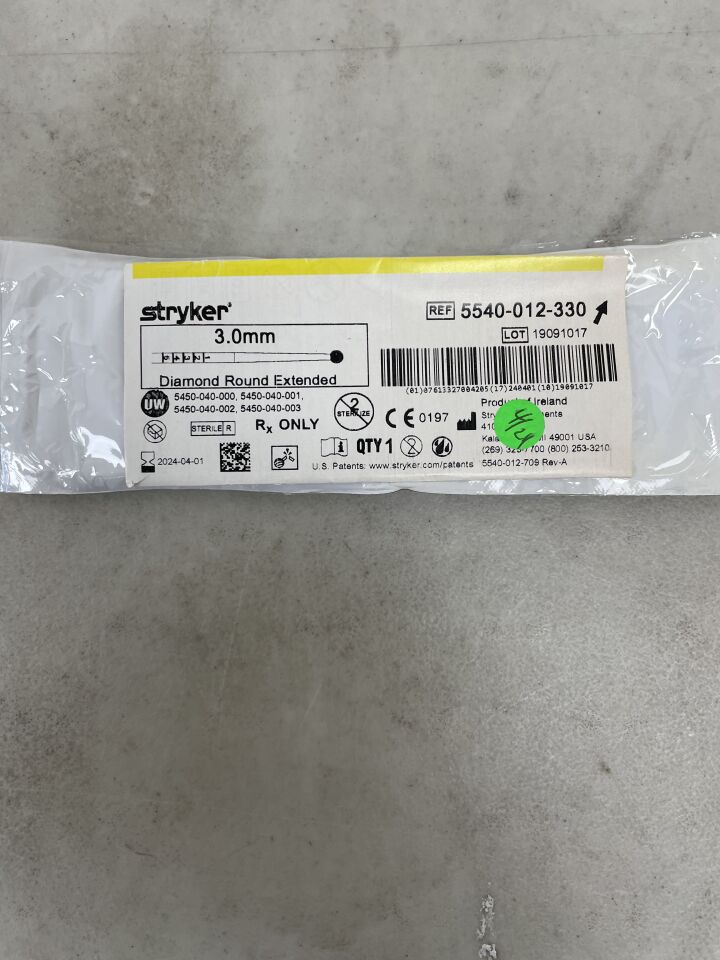 5540-012-330 - STRYKER - S2 Diamond Round Bur, Extended 3.0mm, (EA) - ( Expiry Date: 2024-05-01 )