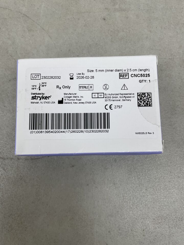 CNC5025 - STRYKER - NeuroFlex Flexible Collagen Nerve Cuff 5mm ID x 2.5cm length, (BX/1) - ( Expiry Date: 2026-02-28 )