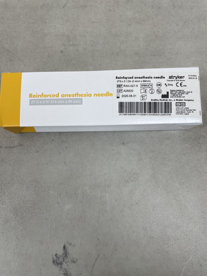 RAN-027-5 - STRYKER - Reinforced Anesthesia Needle, 3.5 in, (BX/5) - ( Expiry Date: 2025-08-31 )