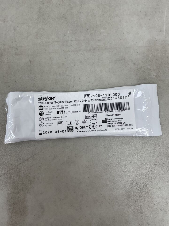 2108-150-000 - STRYKER - 2108 Series Sagittal Blade, 12.5 x 0.64 x 73.8mm, (EA)