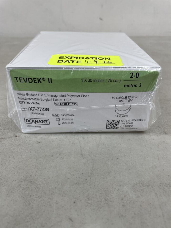 X7-774W - TELEFLEX - Deknatel Tevdek Polyester Size 2-0 30 Inch Suture Braided, Nonabsorbable Suture without Needle, (BX/36) - ( Expiry Date: 2025-04-09 )