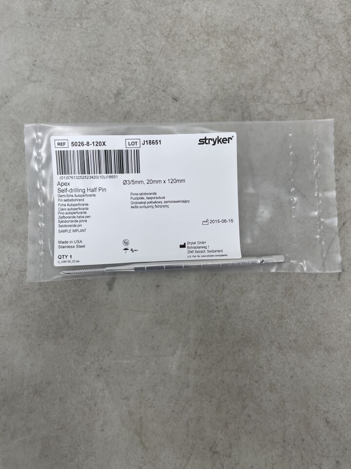 5026-8-120X - STRYKER - Apex Self-Drilling/Self-Tapping Half Pin, 120 mm Length, 3.5 dia. x 20 mm Thread Length, Non-Sterile, (EA)