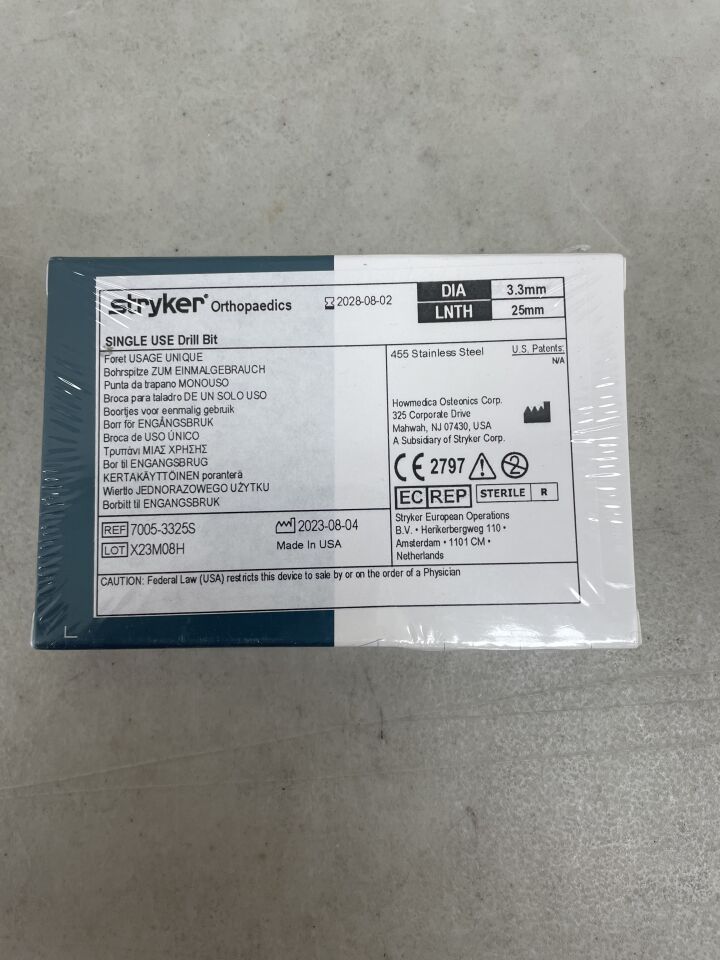 7005-3325S - STRYKER - Orthopedics Drill Bit for Trident II 3.3mm x 25mm, (BX/1)