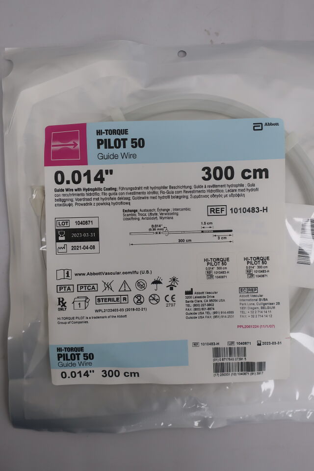 1010483-H - ABBOTT - HI-TORQUE PILOT 50 Guide Wire - .014" x 300cm, (EA) - ( Expiry Date: 2025-01-31 )