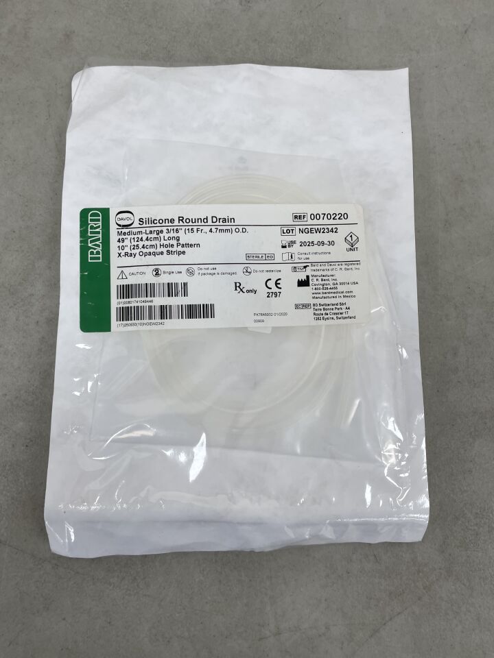 70220 - BARD - Round Silicone Drain 3/16" w/o Trocar, (EA) - ( Expiry Date: 2025-09-30 )