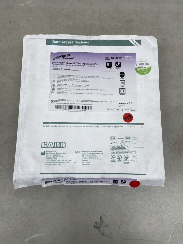 1606062 - BARD - PowerPort ClearVue isp 6F ChronoFlex Catheter, Silicone Overmold, Intermediate, (EA) - ( Expiry Date: 2025-10-31 )