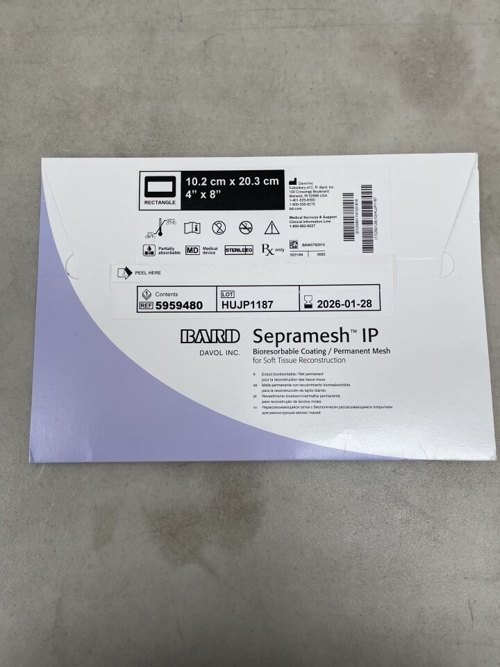 5959480 - BARD - Sepramesh IP Composite Mesh, 4" x 8", (BX/1) - ( Expiry Date: 2026-01-28 )