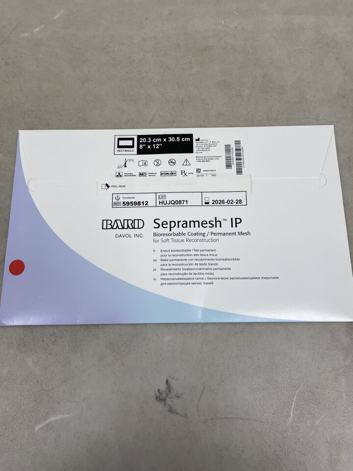 5959812 - BARD - Sepramesh IP Composite Polypropylene Mesh for Hernia Repair 8" x 12", (BX/1) - ( Expiry Date: 2026-02-28 )