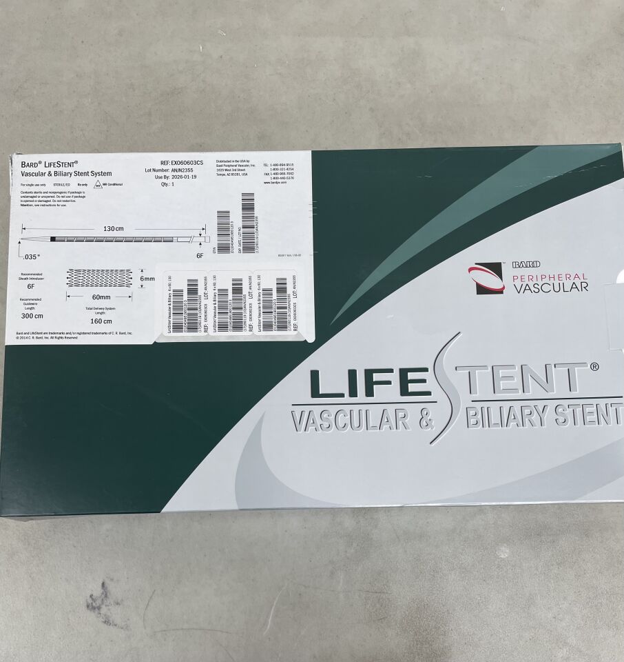 EX060603CS - BARD - LifeStent Vascular & Biliary Stent System - 6mm x 60mm x 130cm, (BX/1) - ( Expiry Date: 2026-01-19 )