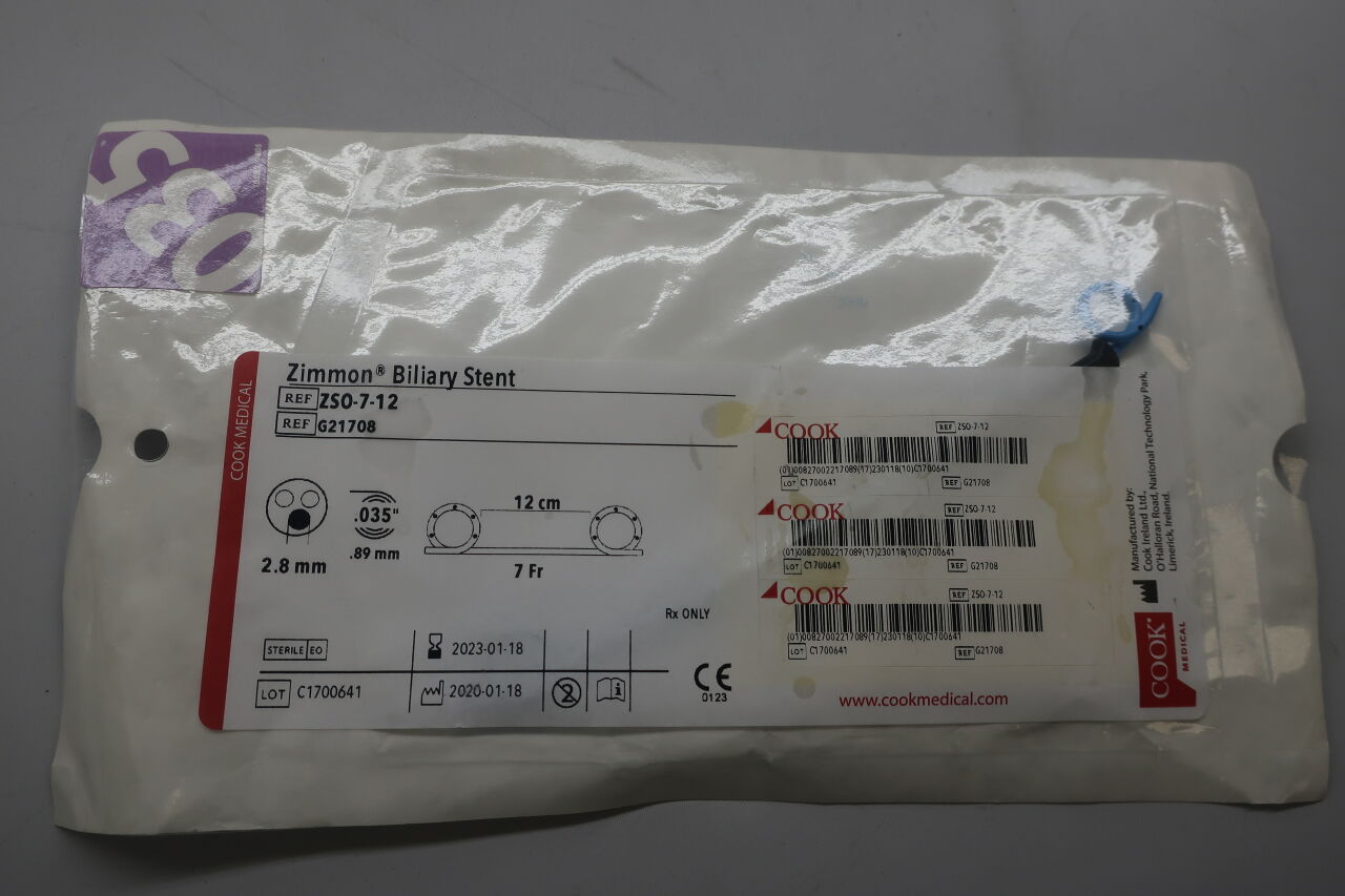 G21708 - COOK - Zimmon Biliary Stent -7Fr x 12cm, (EA) - ( Expiry Date: 2025-11-08 )