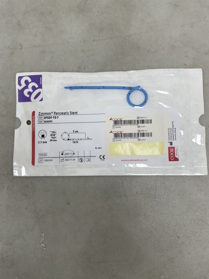 G24591 - COOK - Zimmon Pancreatic Stent 10F x 7cm, (EA) - ( Expiry Date: 2025-11-24 )