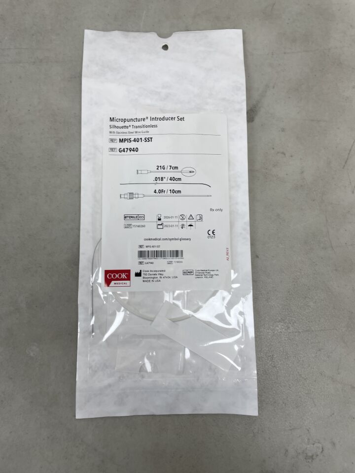 G47940 - COOK - Micropuncture Introducer Set With a Stainless Steel Wire Guide That has a Stainless Steel Tip, 4 Fr Size, (EA) - ( Expiry Date: 2026-01-11 )