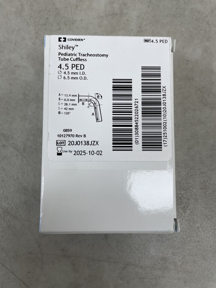 4.5 PED - COVIDIEN - Shiley Pediatric Tracheostomy Tube, Cuffless 4.5mm, (BX/1) - ( Expiry Date: 2025-01-22 )