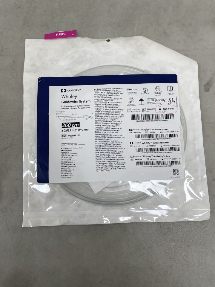 WWIJ35260 - COVIDIEN - Wholey Intermediate Peripheral Interventions Guidewire, 0.035 in. OD x 260 cm Length, (EA) - ( Expiry Date: 2026-03-01 )