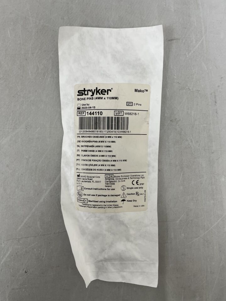 144110 - STRYKER - MAKO Bone Pins 4.0mm x 110mm (2 Per Pack), (EA) - ( Expiry Date: 2025-08-07 )