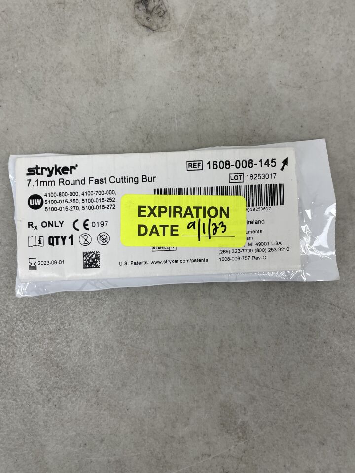 1608-006-145 - STRYKER - Fluted Round Fasting Cutting Micro Burr, 7.1 mm Head Diameter, (EA) - ( Expiry Date: 2023-09-01 )