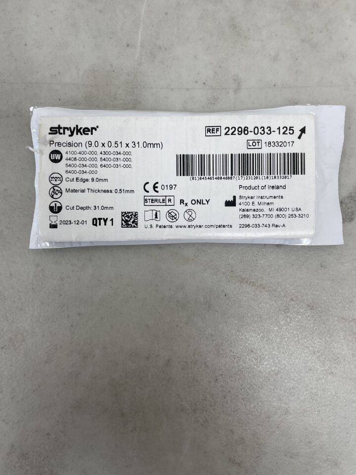 2296-033-125 - STRYKER - Long Medium Blade, 9 mm Cut Edge, (EA) - ( Expiry Date: 2023-12-01 )