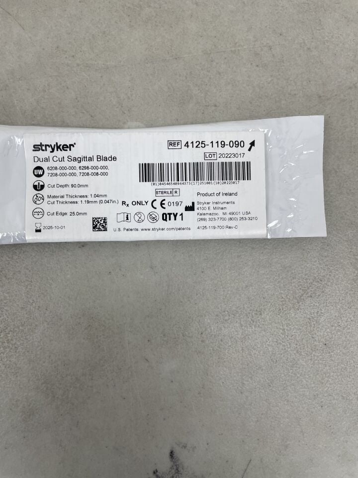 4125-119-090 - STRYKER - Dual Cut Sagittal Saw Blade, 90 L x 25 mm W, (EA) - ( Expiry Date: 2025-10-01 )