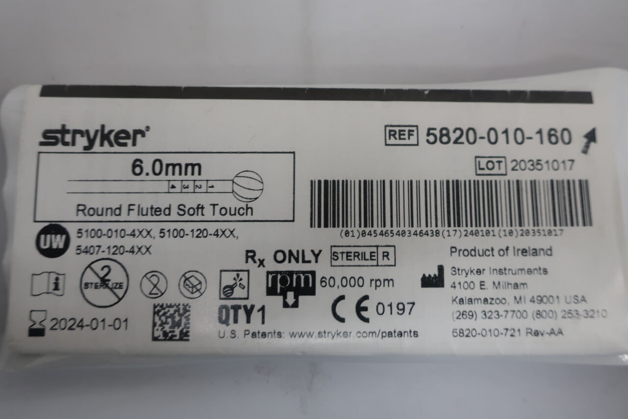 5820-010-160 - STRYKER - Round Fluted Burr, 6 mm Head Diameter, Soft Touch, (EA) - ( Expiry Date: 2025-07-01 )