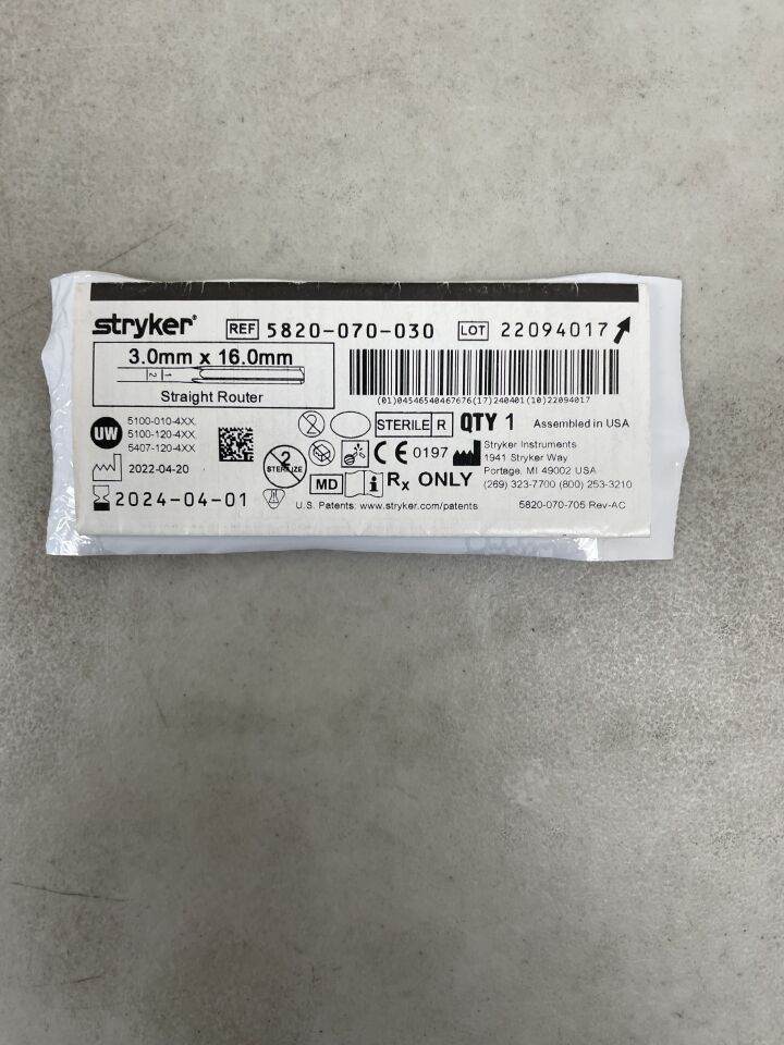 5820-070-030 - STRYKER - Straight Router, 3mm, (EA) - ( Expiry Date: 2024-04-01 )