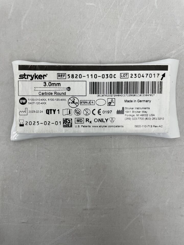 5820-110-030C - STRYKER - 3.0mm Round Bur, Carbide, (EA) - ( Expiry Date: 2026-01-01 )