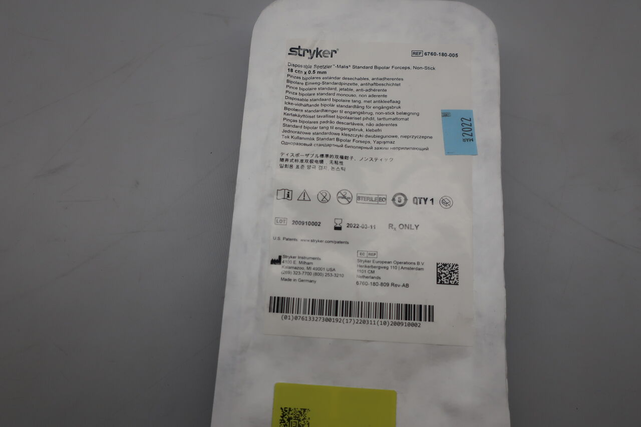 6760-180-005 - STRYKER - Spetzler Malis Standard Bipolar Forceps, 0.5 mm Tip Size, (EA) - ( Expiry Date: 2025-08-09 )