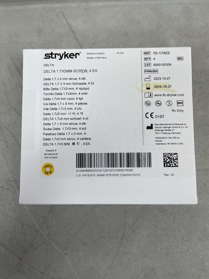 70-17403 - STRYKER - Delta Screw, 1.7 x 3mm, (BX/4) - ( Expiry Date: 2025-10-27 )