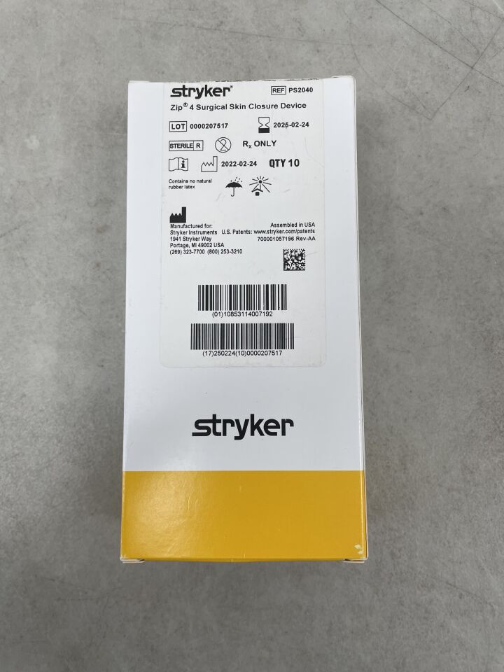 PS2040 - STRYKER - Zip 4 Sterile Surgical Skin Closure, 4 cm Incision Length, (BX/10) - ( Expiry Date: 2025-02-24 )