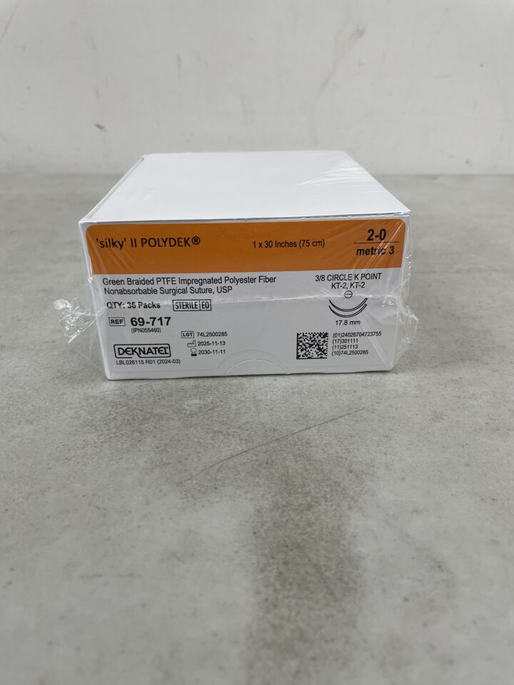 69-717 - TELEFLEX - Polydek Green, White Braided 2-0 KT-2 2N 5x30" Firm Pledget 1/8"x1/8"x1/16", (BX/36)