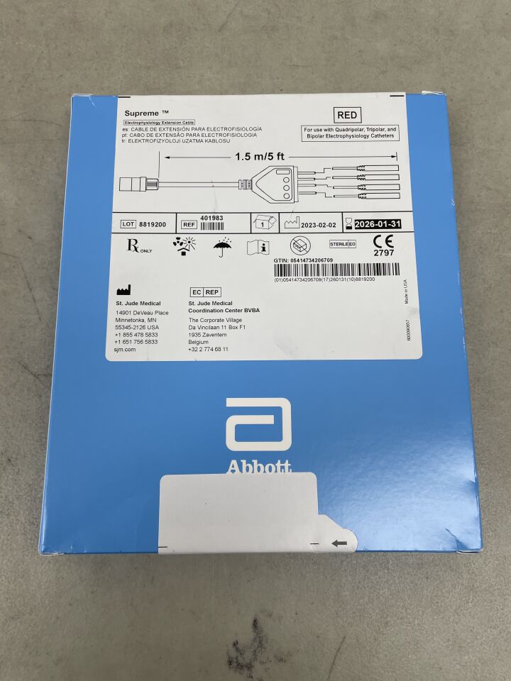 401983 - ABBOTT - Supreme Diagnostic Electrophysiology Extension Cable - Red - 150cm, (BX/1) - ( Expiry Date: 2026-01-31 )