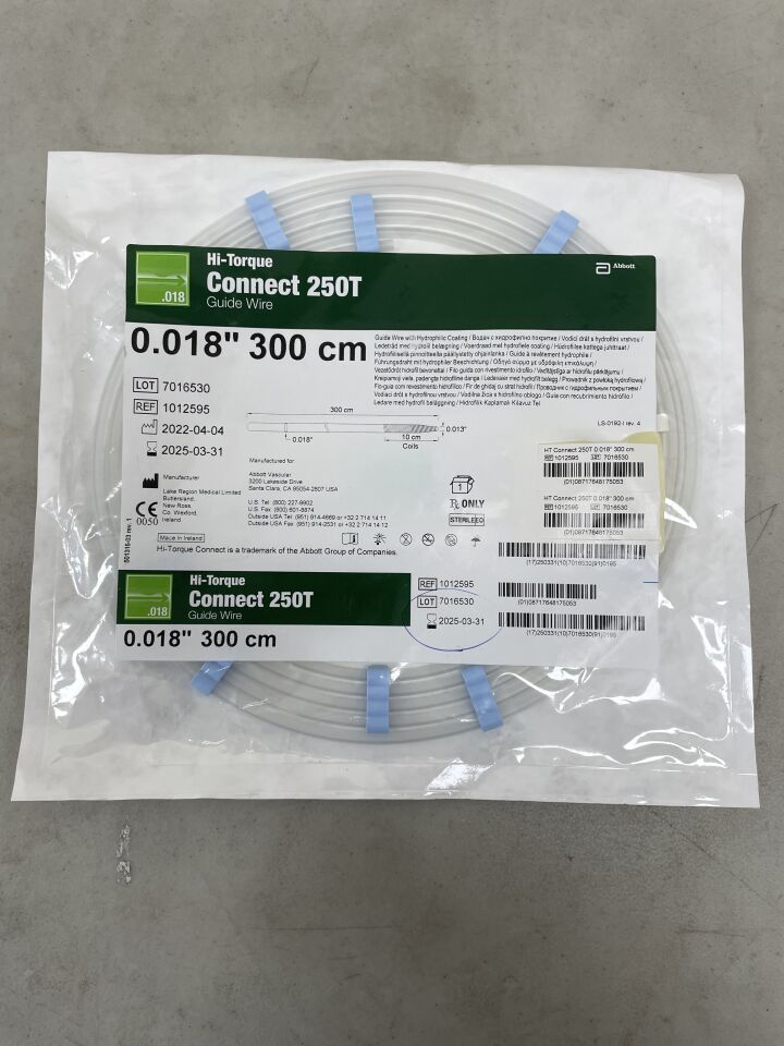 1012595 - ABBOTT - Hi-Torque Connect 250T Guide Wire with Hydrophilic Coating - .018" x 300cm, (EA) - ( Expiry Date: 2022-12-31 )