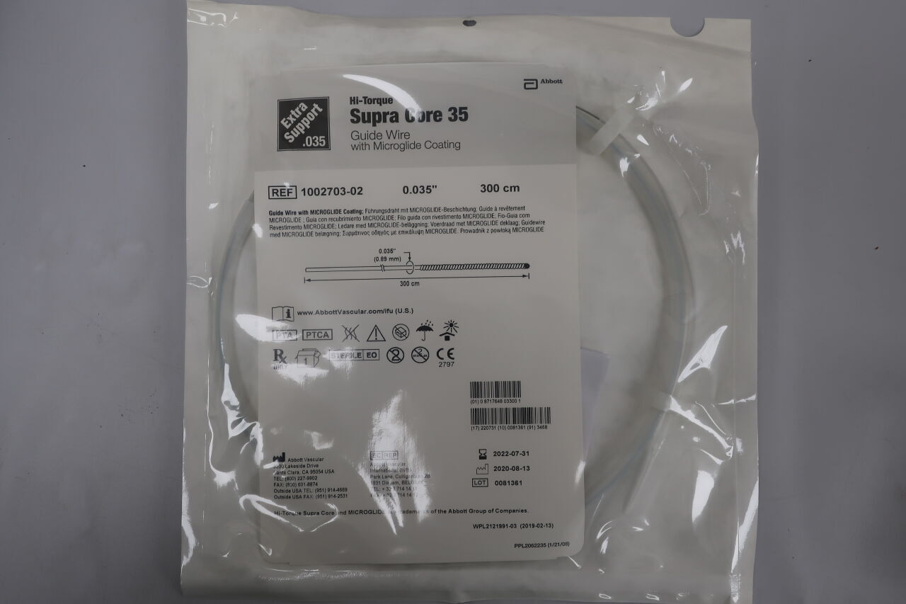 1002703-02 - ABBOTT - Hi-Torque Supra Core 35 Guide Wire with MicroGlide Coating: 0.035" x 300cm, (EA) - ( Expiry Date: 2025-08-31 )