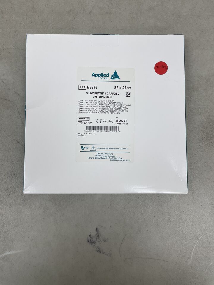 B3876 - APPLIED MEDICAL RESOURCES - Silhouette Scaffold Ureteral Stent: 8F x 26cm, (BX/1) - ( Expiry Date: 2025-10-25 )