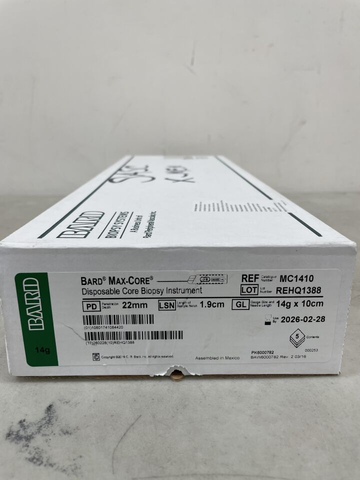 MC1410 - BARD - MaxCore Disposable Core Biopsy Instrument, 14G Needle, 10 cm Length, (BX/5) - ( Expiry Date: 2026-02-28 )