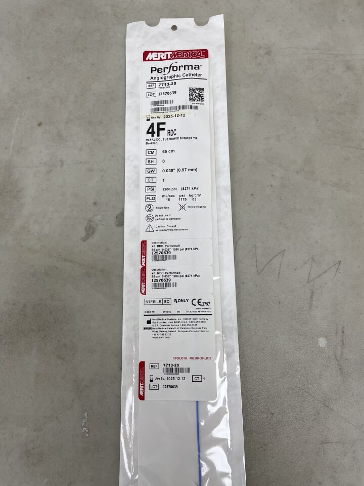7713-20 - MERIT MEDICAL - Performa Push Torque Flow Diagnostic Peripheral Catheter, 4F x 65cm, (EA) - ( Expiry Date: 2025-12-12 )