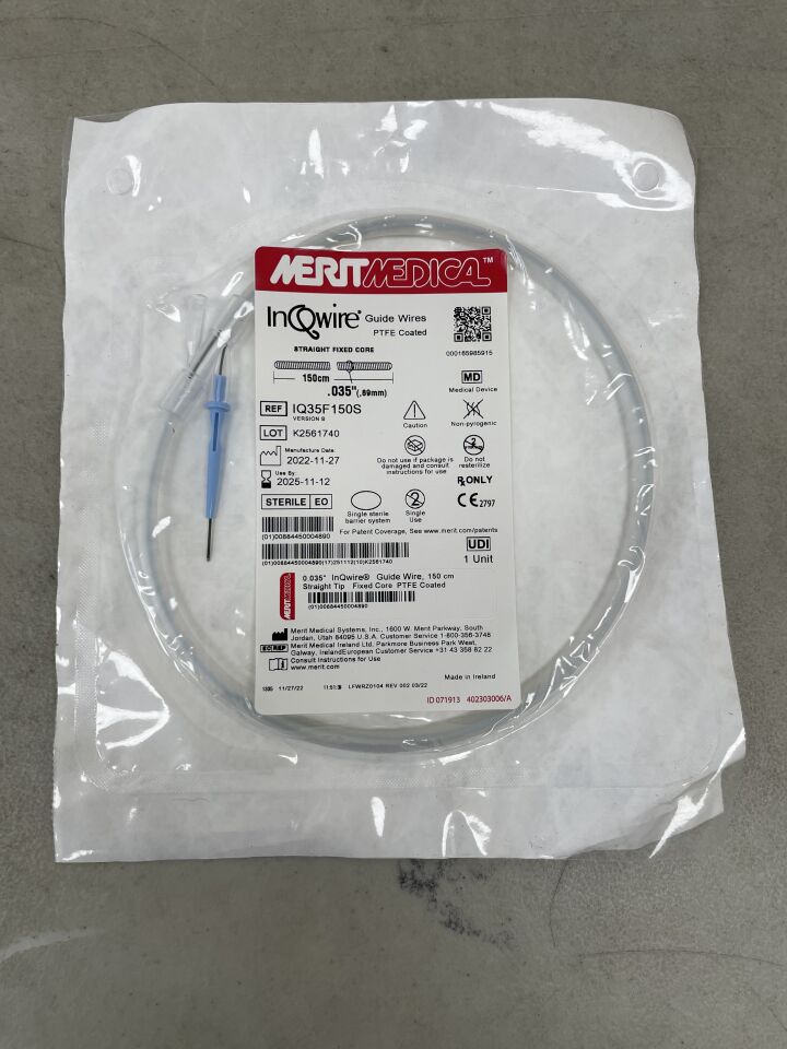 IQ35F150S - MERIT MEDICAL - InQwire Guide Wire 0.035" x 150cm, Straight Tip, Fixed Core, (EA) - ( Expiry Date: 2025-11-12 )
