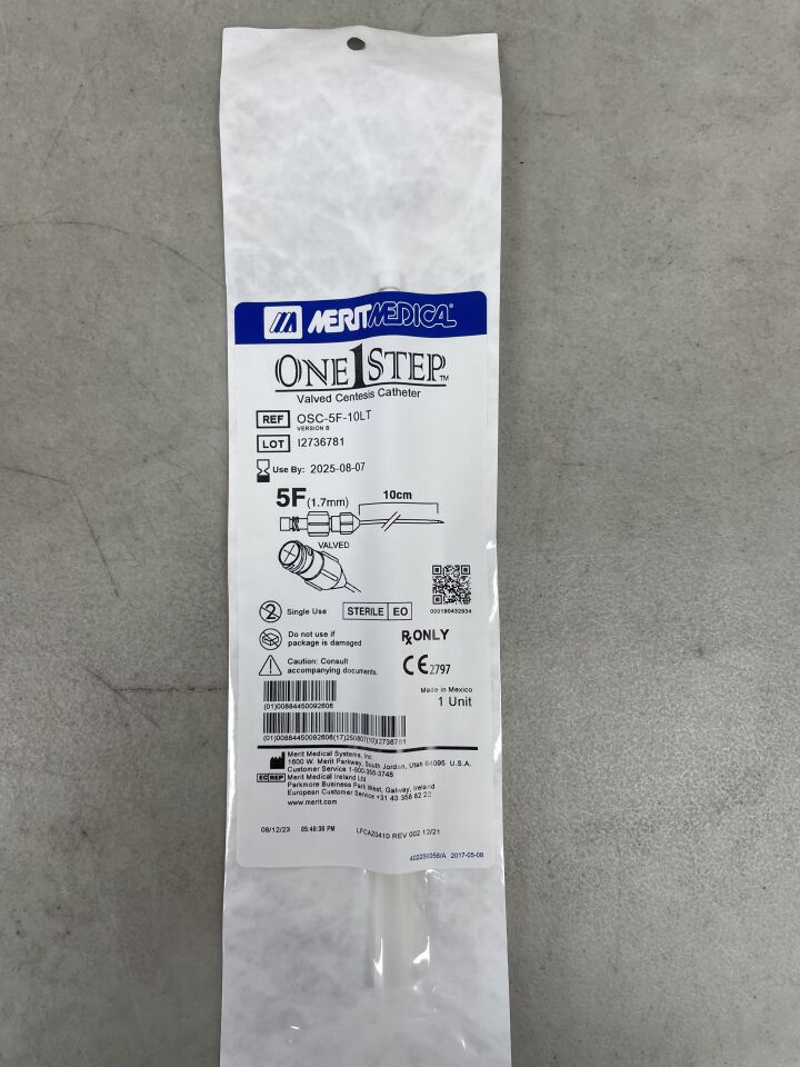 OSC-5F-10LT - MERIT MEDICAL - One1Step Valved Centesis Catheter, Straight, Fixed Luer, 5F x 10cm, (EA) - ( Expiry Date: 2026-02-16 )