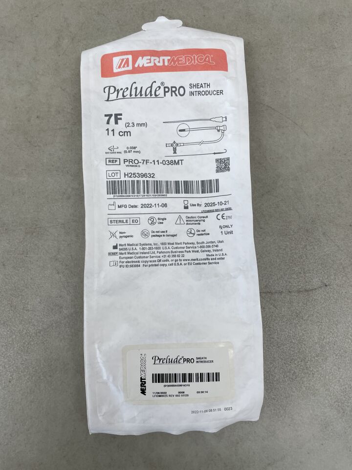 PRO-7F-11-038MT - MERIT MEDICAL - Prelude PRO Marker Tip Sheath Introducer, 7F x 11cm, (EA) - ( Expiry Date: 2025-10-21 )
