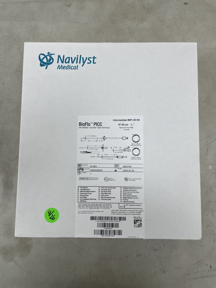 45-805 - NAVILYST MEDICAL - BioFlo PICC with Endexo and PASVTechnology - 6Fr x 55cm, (BX/1) - ( Expiry Date: 2026-04-30 )