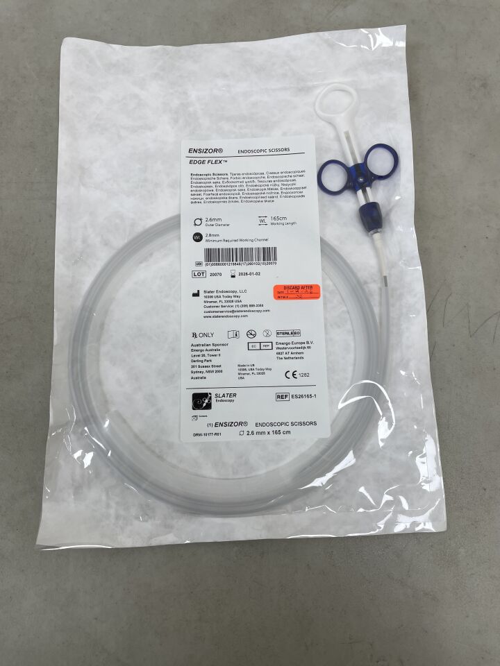 ES26165 - SLATER ENDOSCOPY - Ensizor Endoscopic Scissors 2.6mm x 2.8mm x 165cm, (EA) - ( Expiry Date: 2026-01-02 )