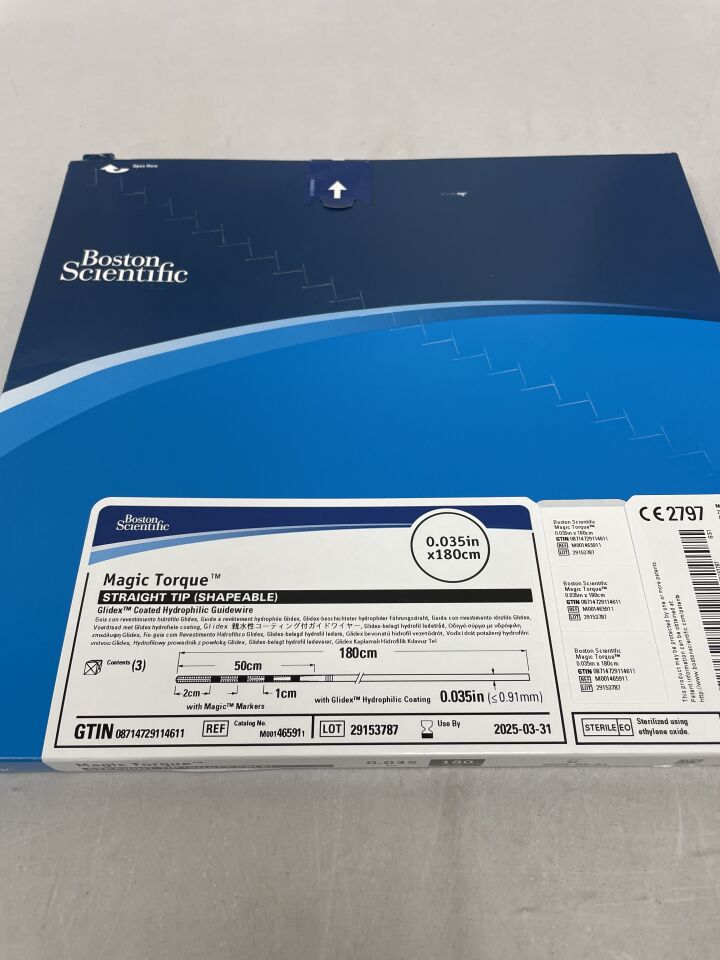 46591 - BOSTON SCIENTIFIC - Magic Torque Glidex Coated Hydrophilic Guidewire - Straight Tip (Shapeable) - .035" x 180cm, (BX/3) - ( Expiry Date: 2019-08-04 )