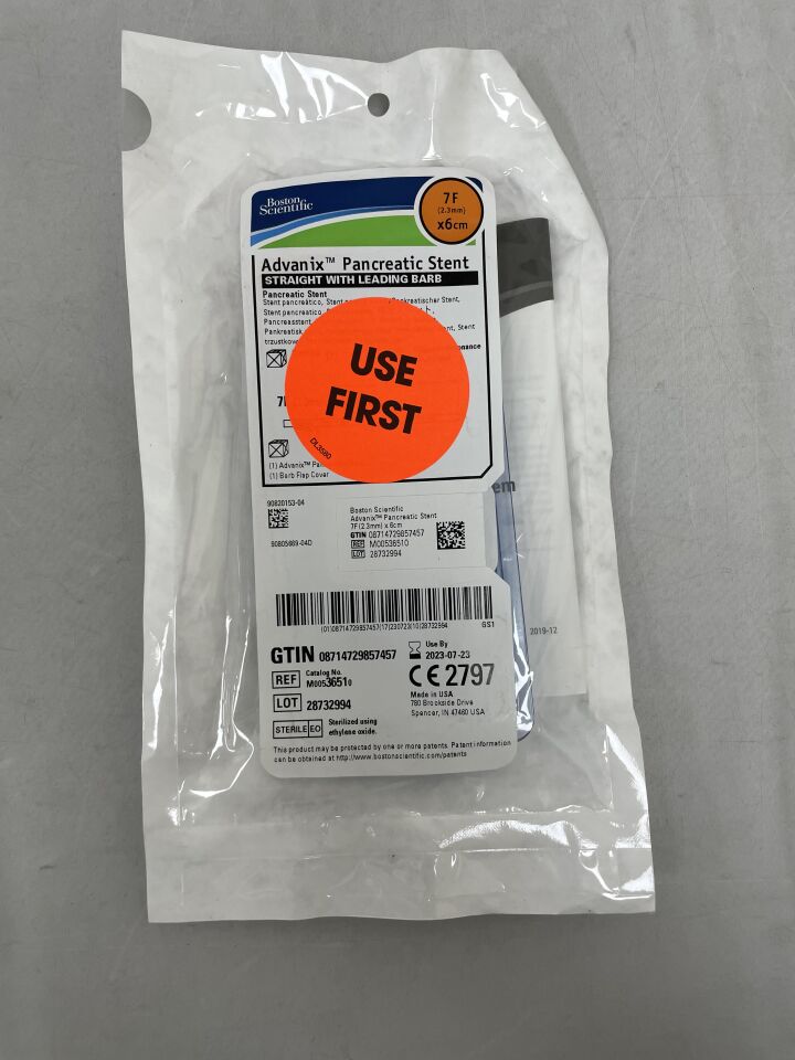 3651 - BOSTON SCIENTIFIC - Advanix Pancreatic Stent, Straight w/Leading Barb 7F x 6cm, (EA) - ( Expiry Date: 2022-03-30 )