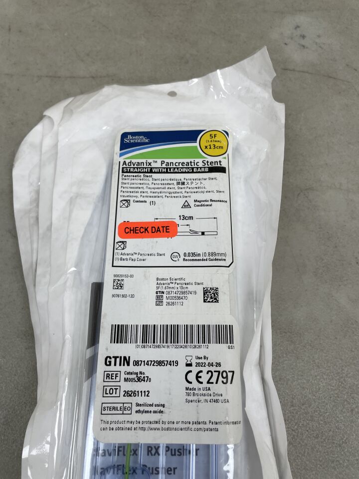 3647 - BOSTON SCIENTIFIC - Advanix Pancreatic Stent, Straight 5F x 13cm , (EA) - ( Expiry Date: 2022-04-26 )