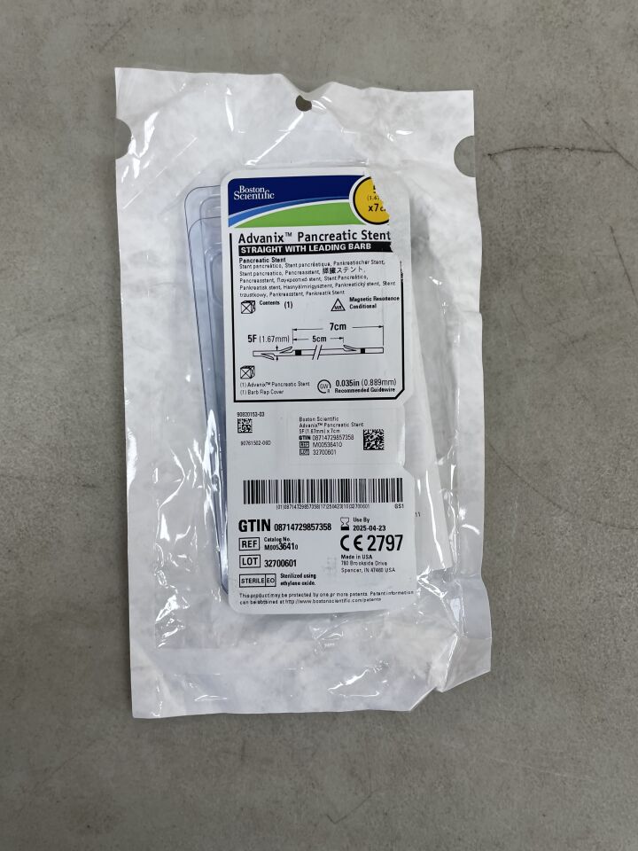 3641 - BOSTON SCIENTIFIC - Advanix Pancreatic Stent - Straight with Leading Barb - 5Fr x 7cm, (EA) - ( Expiry Date: 2022-05-30 )
