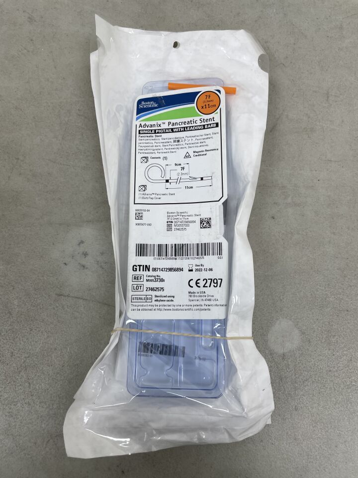 3730 - BOSTON SCIENTIFIC - Advanix Pancreatic Stent - Single Pigtail with Leading Barb - 7Fr x 11cm, (EA) - ( Expiry Date: 2022-12-06 )